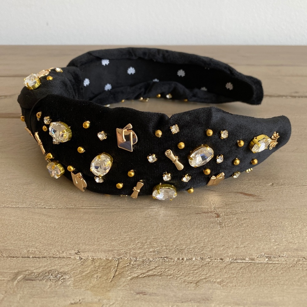 Lele Sadoughi Graduation Jet Velvet Embellished Headband - Picture 4 of 12